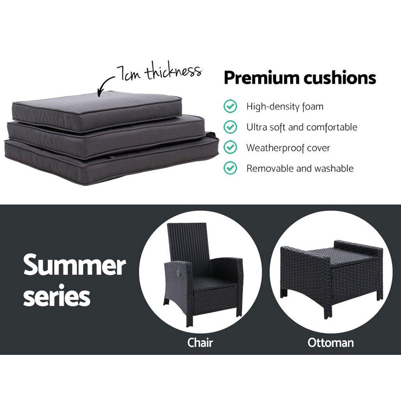 Elise Outdoor Recliner Chair with Ottoman Black - Bedzy Australia