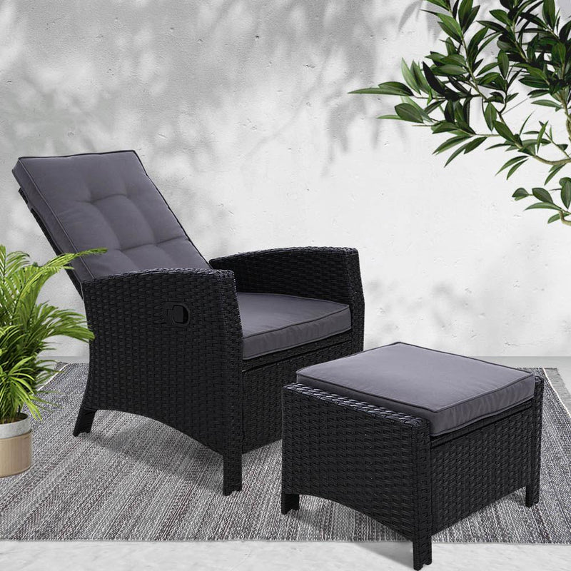 Elise Outdoor Recliner Chair with Ottoman Black - Bedzy Australia