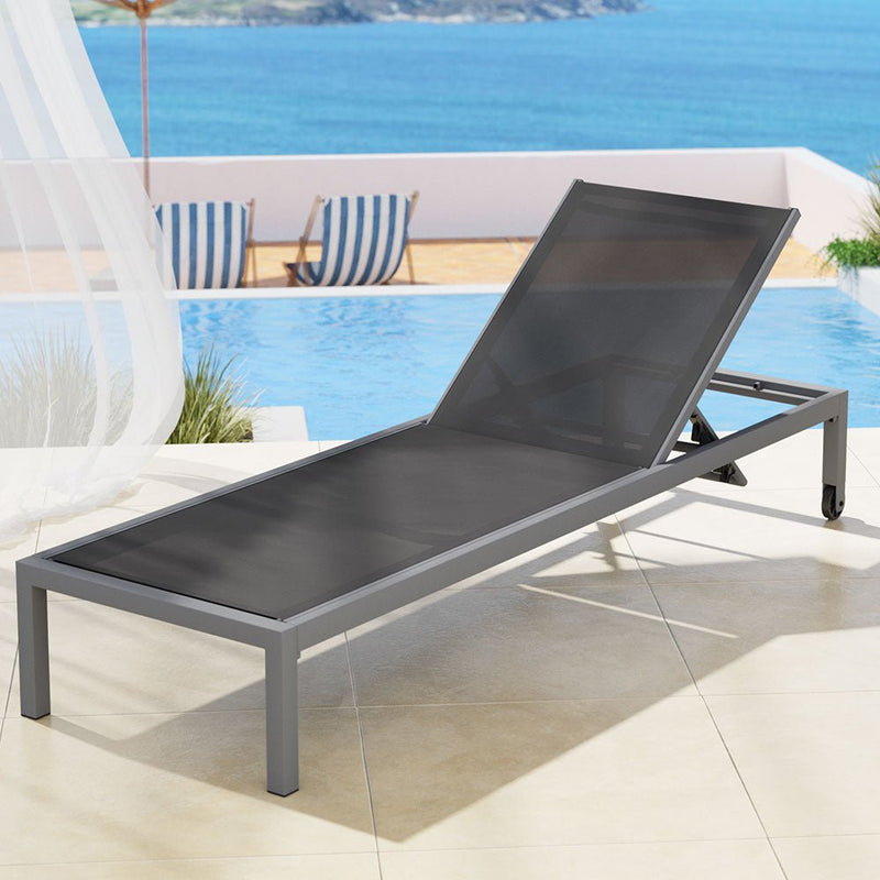 Sun Lounger Outdoor Lounge Chair Patio Furniture Aluminium Wheels Pool - Bedzy Australia (ABN 18 642 972 209) - Furniture > Outdoor
