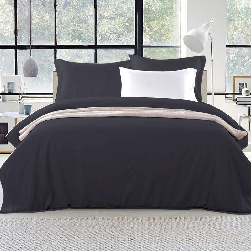 Super King Classic Quilt Cover Set - Black - Bedzy Australia