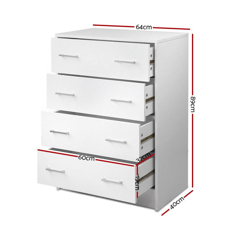 Tallboy 4 Drawers Storage Cabinet - White - Bedzy Australia