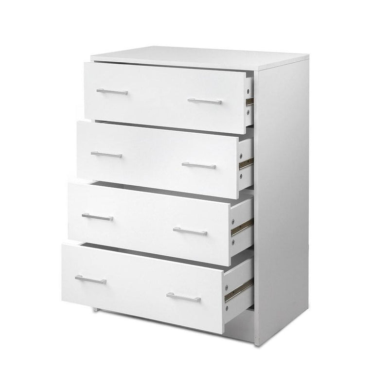 Tallboy 4 Drawers Storage Cabinet - White - Bedzy Australia
