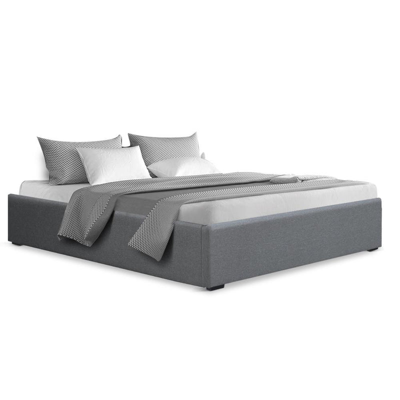 Toki Fabric Double Gas Lift Bed Frame Base with Storage Grey - Bedzy Australia - Furniture > Bedroom