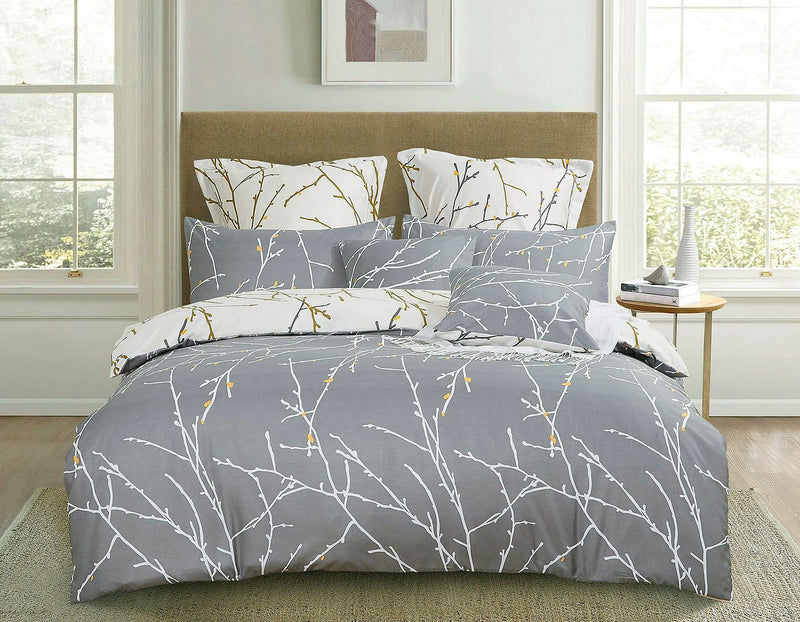 Tree Reversible King Size Grey Duvet Doona Quilt Cover Set - Home & Garden > Bedding - Bedzy Australia