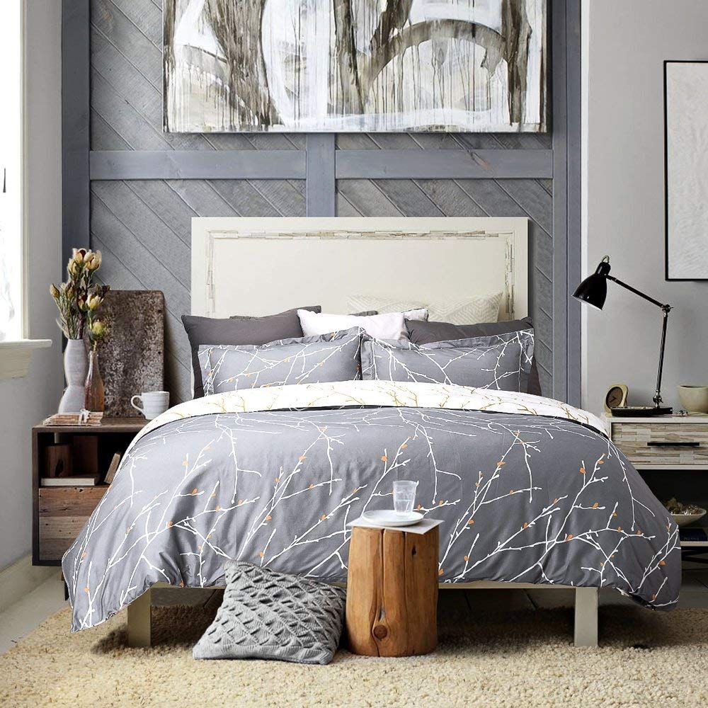 Tree Reversible King Size Grey Duvet Doona Quilt Cover Set - Home & Garden > Bedding - Bedzy Australia