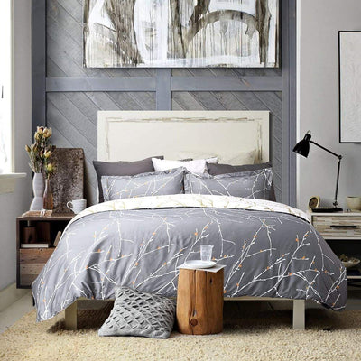 Tree Reversible King Size Grey Duvet Doona Quilt Cover Set - Home & Garden > Bedding - Bedzy Australia