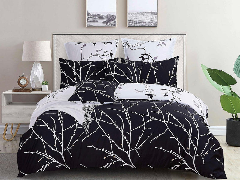 Tree Reversible Super King Size Bed Quilt/Doona/Duvet Cover Set Black - Home & Garden > Bedding - Bedzy Australia
