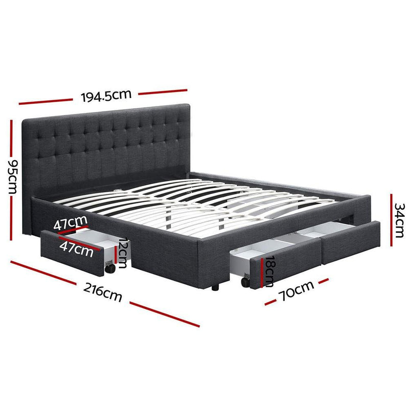 Trinity King Bed Frame With Storage Drawers Charcoal - Bedzy Australia - Furniture > Bedroom
