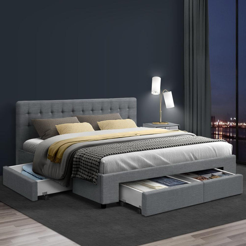 Trinity King Bed Frame With Storage Drawers Grey - Bedzy Australia - Furniture > Bedroom