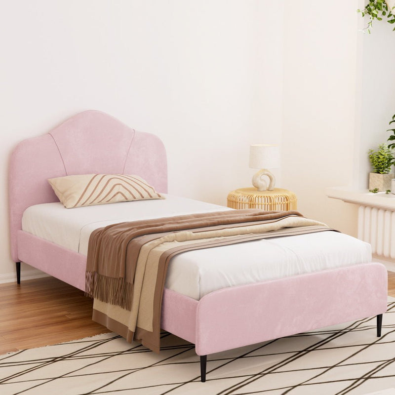 Velvet King Single Bed Frame Pink - Furniture > Bedroom - Bedzy Australia