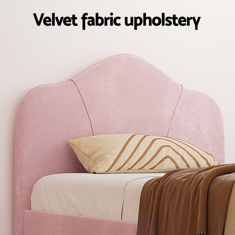 Velvet King Single Bed Frame Pink - Furniture > Bedroom - Bedzy Australia