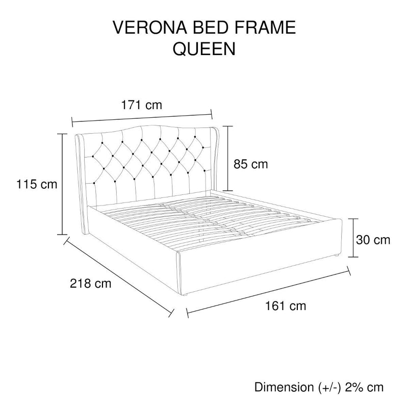 Verona Gas Lift Queen Bed Frame Grey - Bedzy Australia