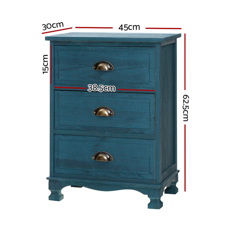 Vintage Bedside Table 3 Drawers Blue - Bedzy Australia