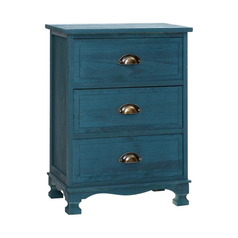 Vintage Bedside Table 3 Drawers Blue - Bedzy Australia (ABN 18 642 972 209) - Furniture > Bedroom