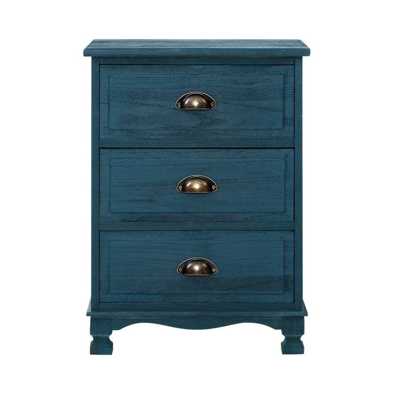 Vintage Bedside Table 3 Drawers Blue - Bedzy Australia