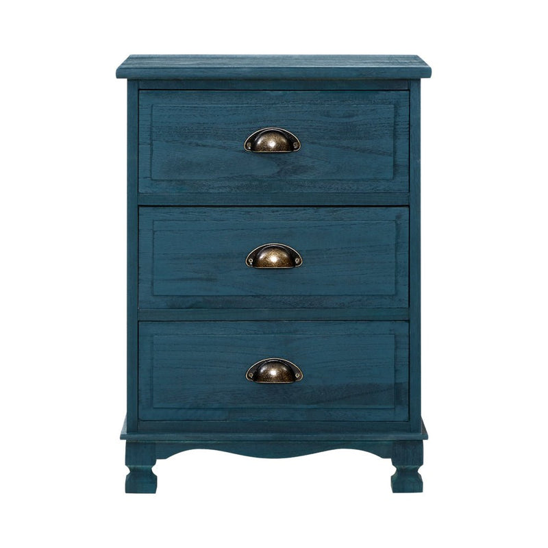 Vintage Bedside Table 3 Drawers Blue - Bedzy Australia (ABN 18 642 972 209) - Furniture > Bedroom