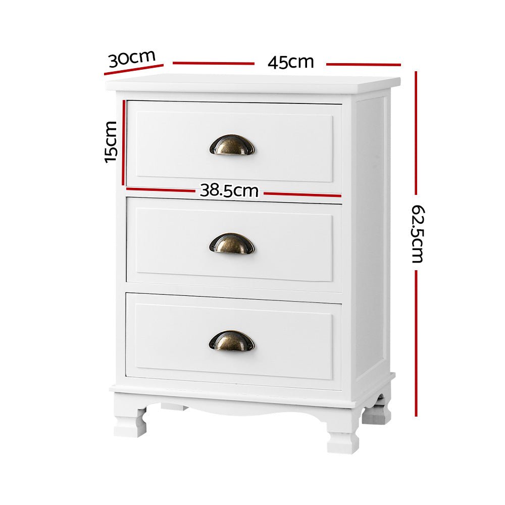 Vintage Bedside Table 3 Drawers White - Bedzy Australia