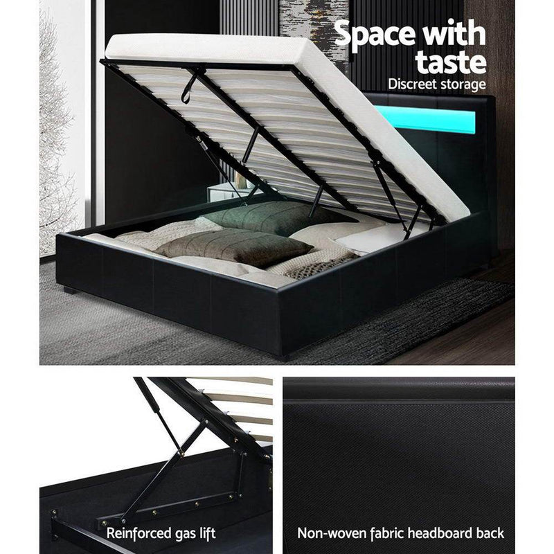 Wanda LED Storage Double Bed Frame Black - Bedzy Australia