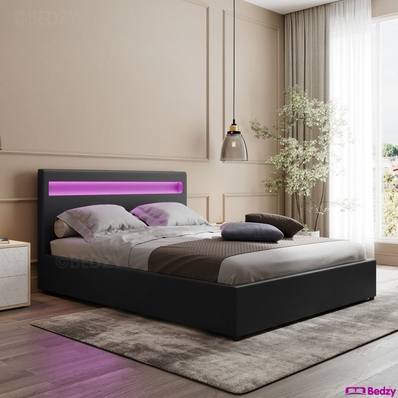 Wanda LED Storage Double Bed Frame Black - Bedzy Australia