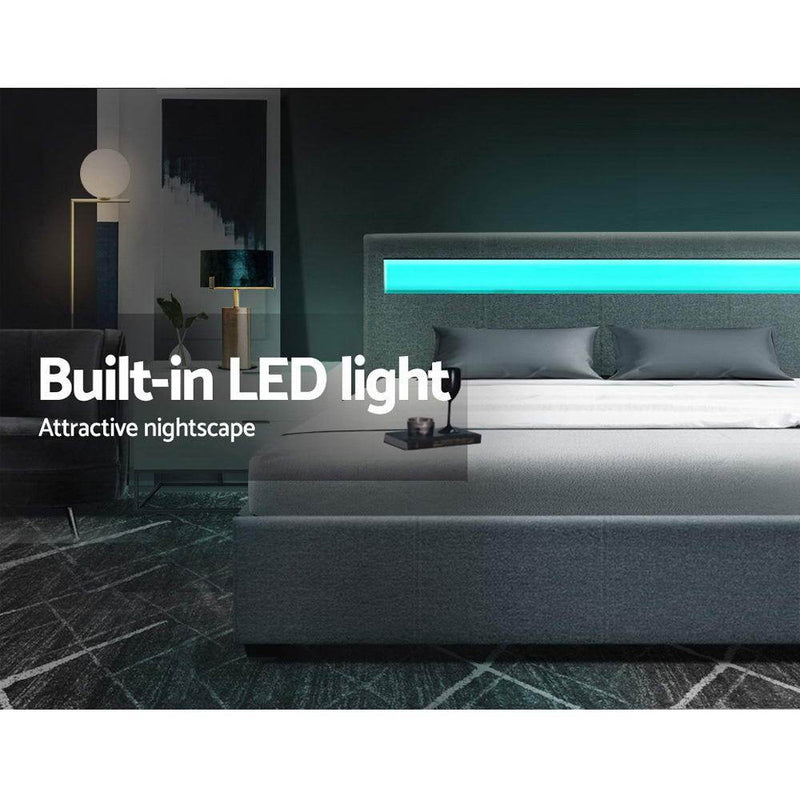 Wanda LED Storage Double Bed Frame Grey - Bedzy Australia