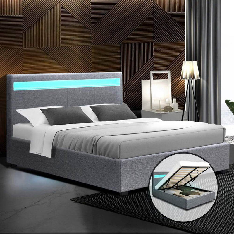 Wanda LED Storage Double Bed Frame Grey - Bedzy Australia
