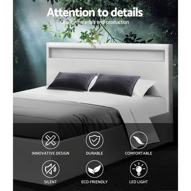 Wanda LED Storage Double Bed Frame White - Bedzy Australia