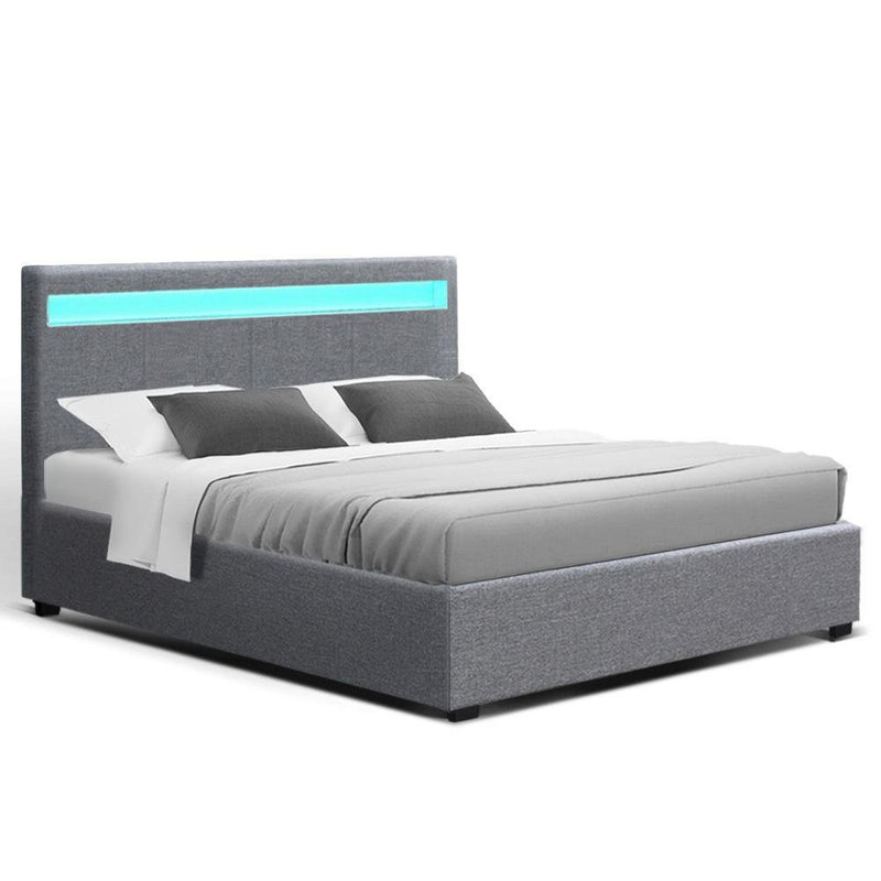 Wanda LED Storage Queen Bed Frame Grey - Bedzy Australia - Furniture > Bedroom
