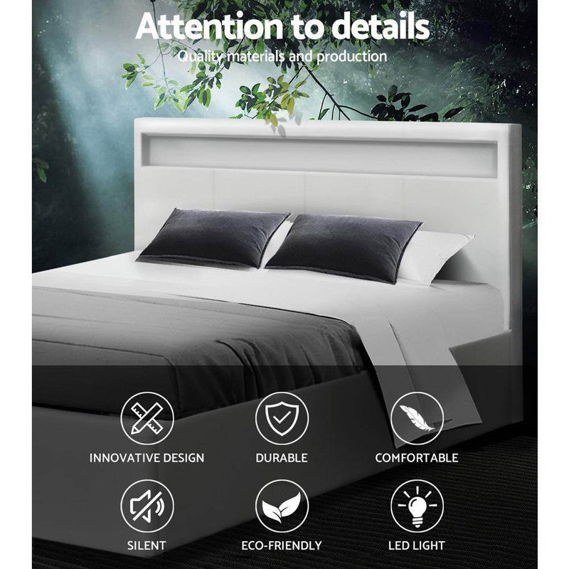 Wanda LED Storage Queen Bed Frame White - Bedzy Australia - Furniture > Bedroom
