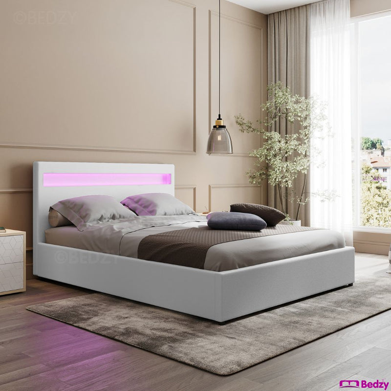 Wanda LED Storage Queen Bed Frame White - Bedzy Australia (ABN 18 642 972 209) -