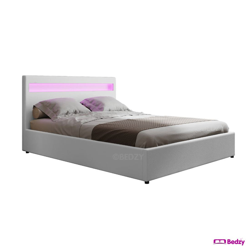 Wanda LED Storage Queen Bed Frame White - Bedzy Australia (ABN 18 642 972 209) -