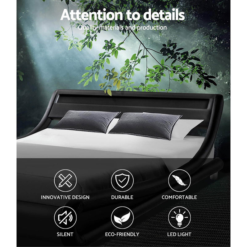 Werri LED Light Queen Bed Frame Base Black - Bedzy Australia