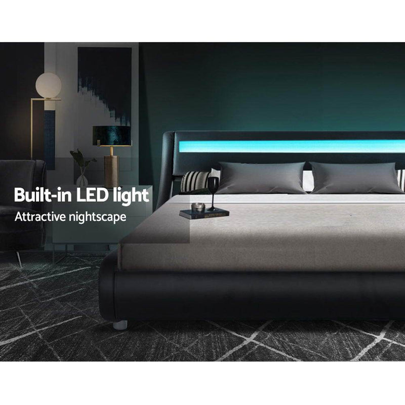 Werri LED Light Queen Bed Frame Base Black - Bedzy Australia