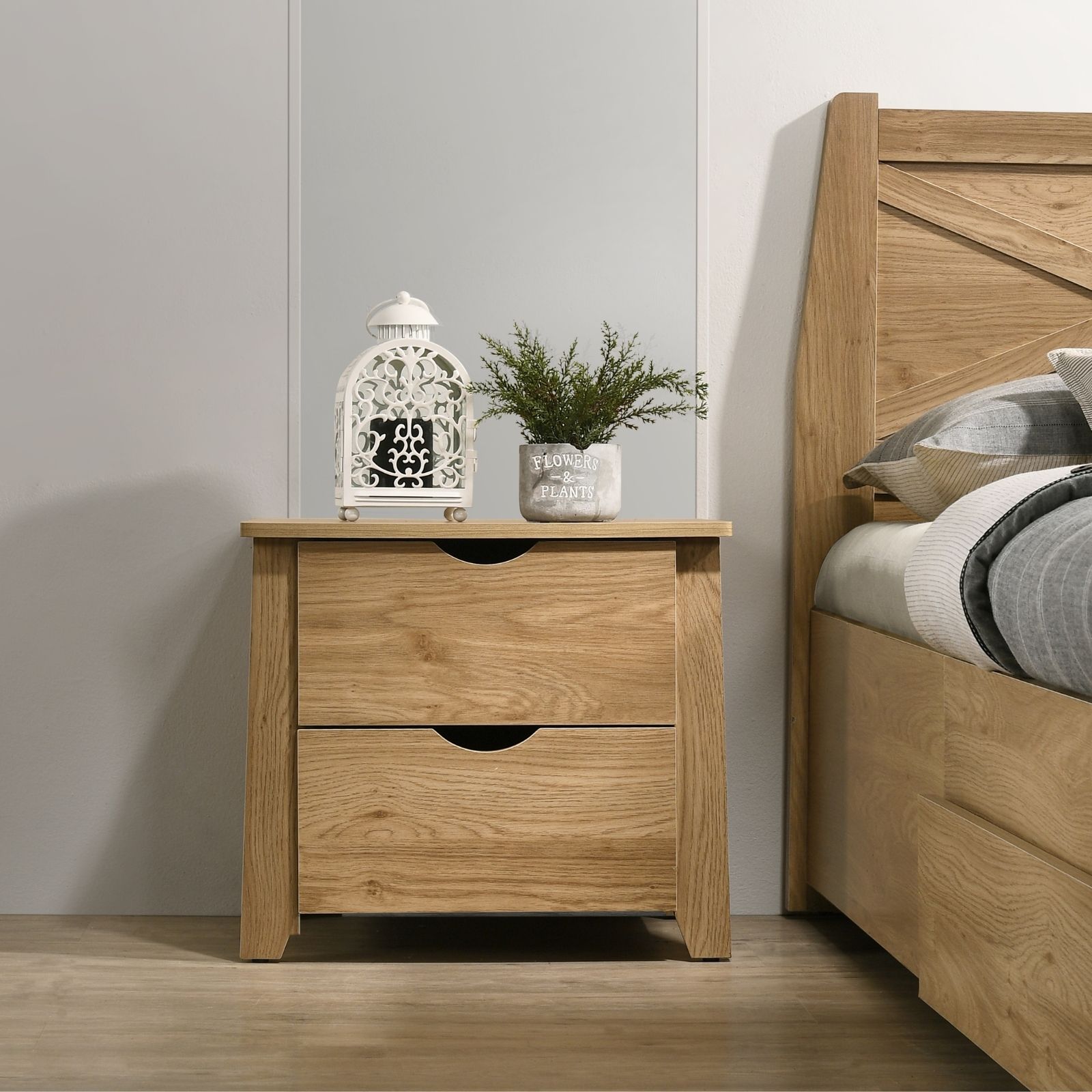 Wooden Bedside Table with 2 Drawers - Bedzy Australia