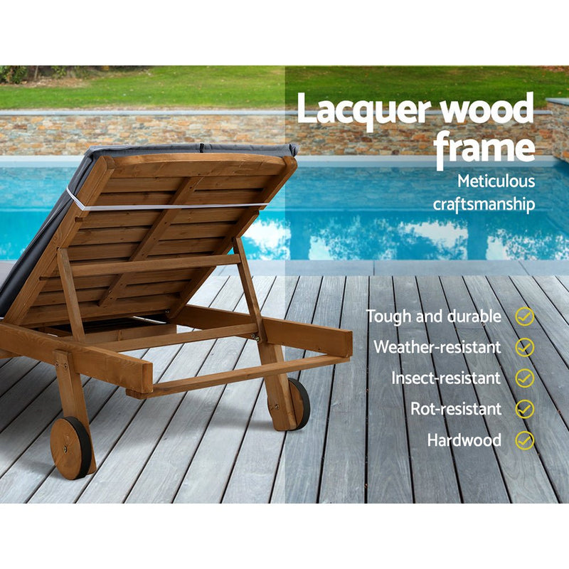 Wooden Sun Lounger Wheel Patio Grey - Bedzy Australia (ABN 18 642 972 209) - Furniture > Outdoor - Cheap affordable bedroom furniture shop near me Australia