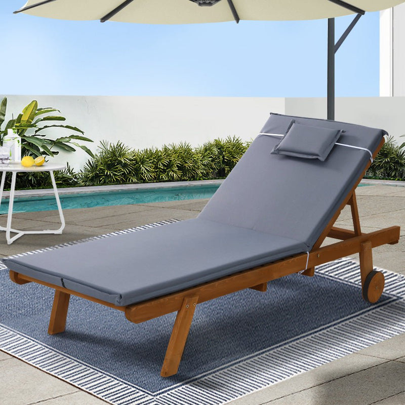 Wooden Sun Lounger Wheel Patio Grey - Bedzy Australia (ABN 18 642 972 209) - Furniture > Outdoor - Cheap affordable bedroom furniture shop near me Australia