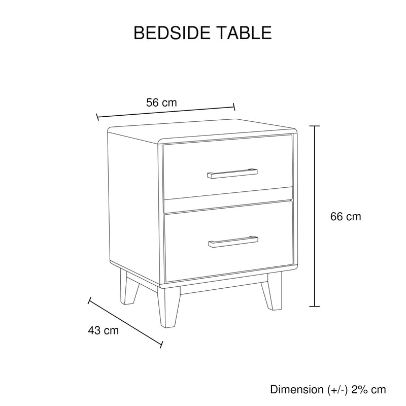 Woodland Bedside Table 2 Drawers Light Brown - Furniture > Bedroom - Bedzy Australia