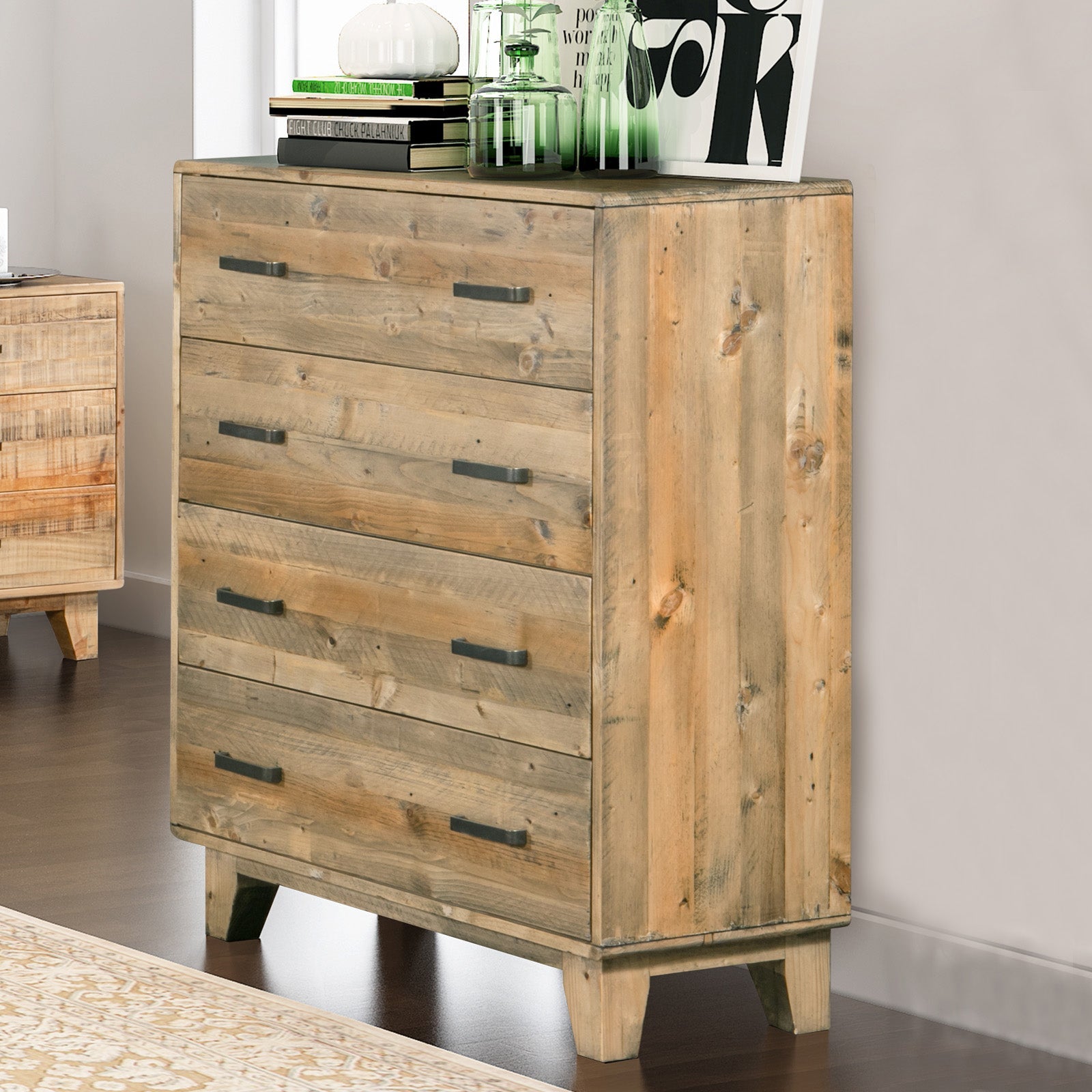Woodland Tallboy with 4 Storage Drawers Light Brown - Furniture > Bedroom - Bedzy Australia
