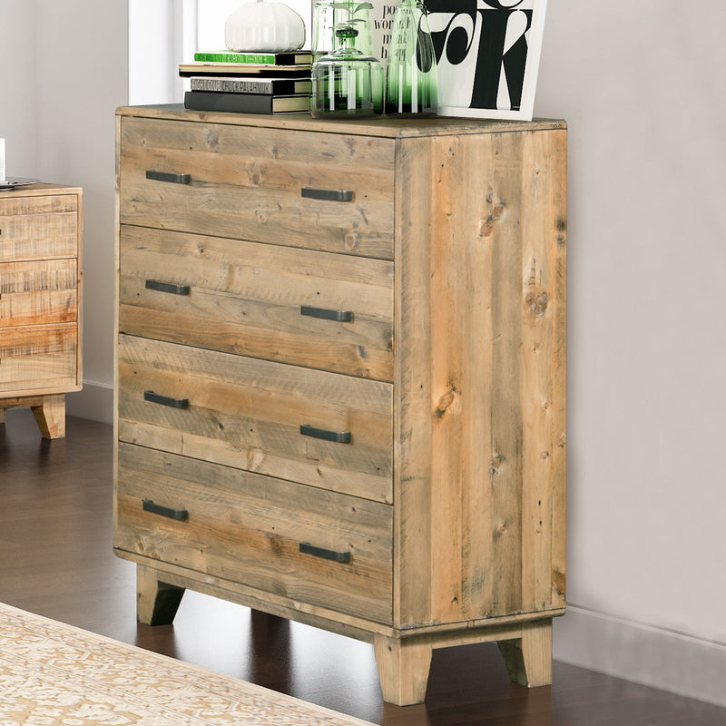 Woodland Tallboy with 4 Storage Drawers Light Brown - Furniture > Bedroom - Bedzy Australia
