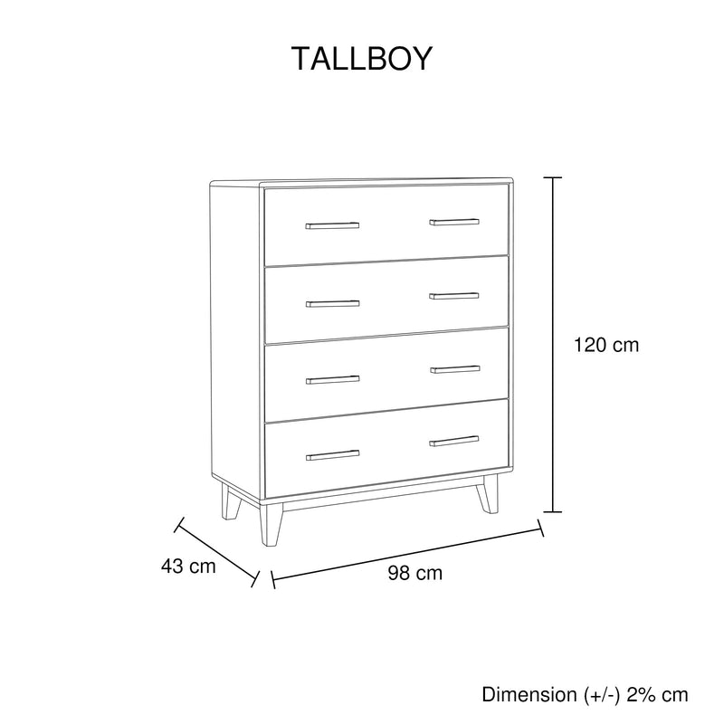 Woodland Tallboy with 4 Storage Drawers Light Brown - Furniture > Bedroom - Bedzy Australia