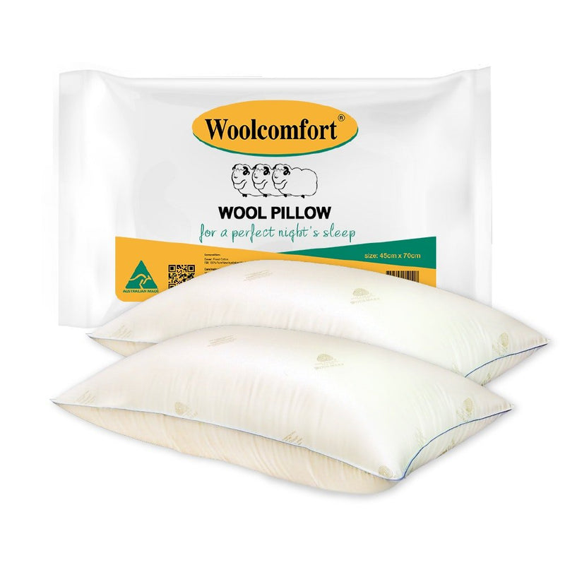 Woolcomfort Aus Made Natural Health Wool Pillow Twin Pack - Home & Garden > Bedding - Bedzy Australia