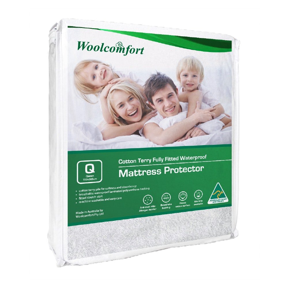 Australian Made Cotton Terry Fully Fitted Waterproof Mattress Protector - Queen - Home & Garden > Bedding - Bedzy Australia